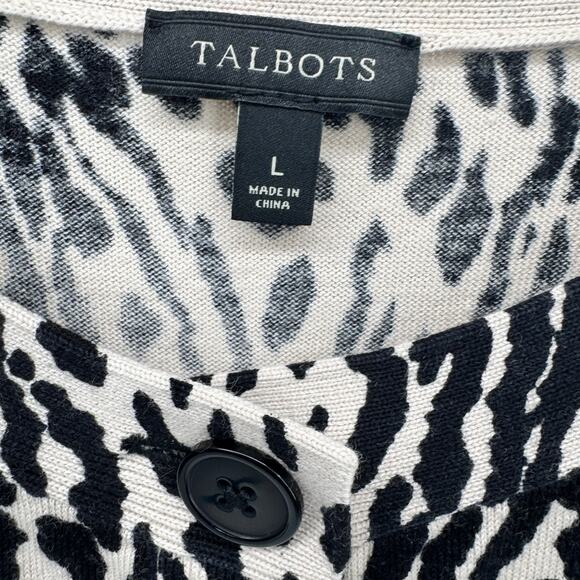 Talbots Sweater Womens Large Cardigan 3/4 Sleeve Button Up Knit Black Cream - Picture 2 of 7